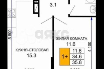 Фото №5: 1-комнатная квартира 38 м² - Краснодар, мкр. жилой комплекс Дыхание, ул. Лётчика Позднякова, 2к23