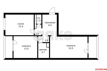 Фото №2: 2-комнатная квартира 72 м² - Краснодар, мкр. Молодёжный, ул. 2-я Целиноградская, 11