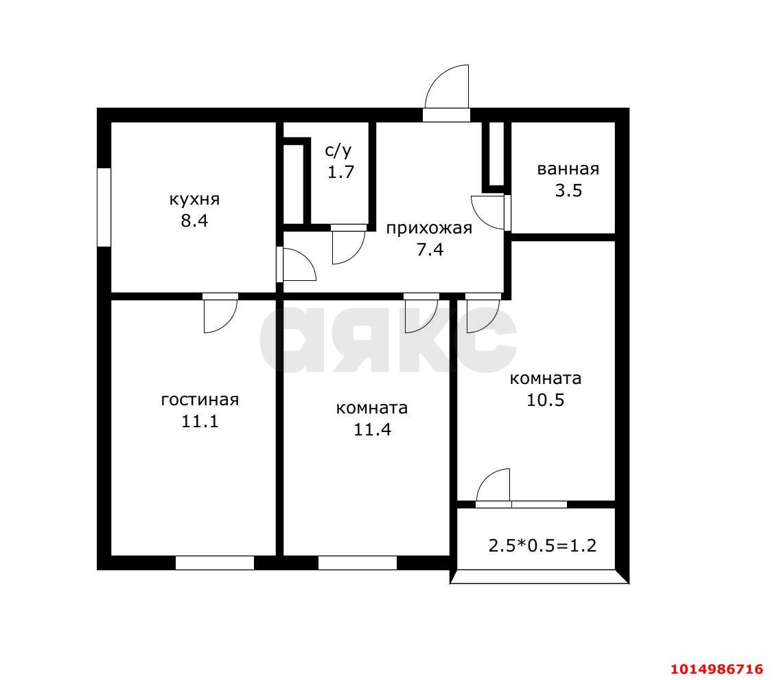 Фото №9: 3-комнатная квартира 56 м² - Краснодар, жилой комплекс Дыхание, ул. Лётчика Позднякова, 2к22