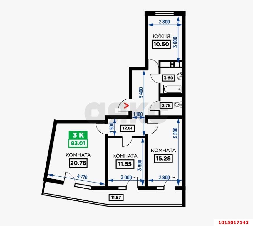 Фото №6: 3-комнатная квартира 83 м² - Краснодар, жилой комплекс Фонтаны, ул. Воронежская, 47/11