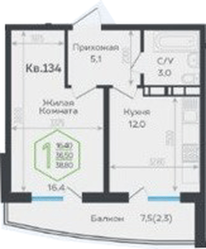 Фото №1: 1-комнатная квартира 37 м² - Краснодар, Центральный внутригородской округ, мкр. Черёмушки
