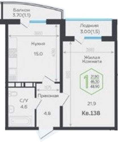 Фото №1: 1-комнатная квартира 47 м² - Краснодар, Центральный внутригородской округ, мкр. Черёмушки