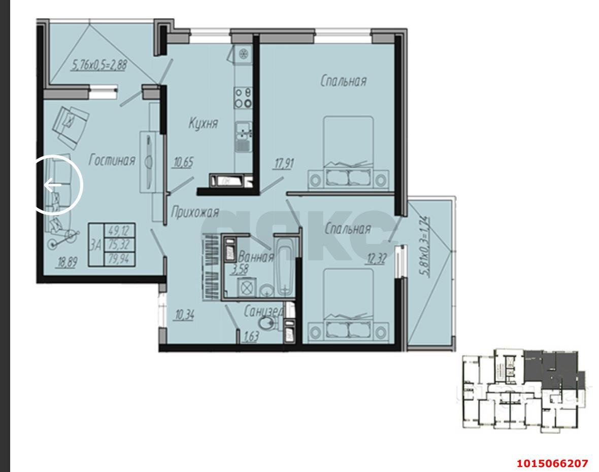 Фото №17: 3-комнатная квартира 80 м² - Краснодар, ЖК На Стахановской, ул. Стахановская, 1/5к3