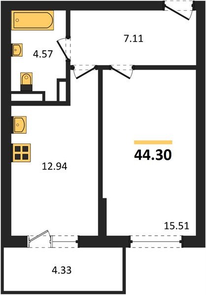 Фото №1: 1-комнатная квартира 44 м² - Краснодар, Прикубанский внутригородской округ, мкр. Горхутор