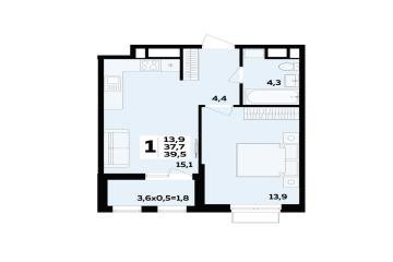 Фото №2: 1-комнатная квартира 39 м² - Новая Адыгея, мкр. ЖК Мегасити, ул. Бжедугская, 12