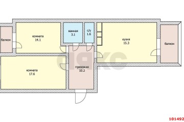 Фото №1: 2-комнатная квартира 62 м² - Краснодар, ж/р Новознаменский, ул. Войсковая, 20к7