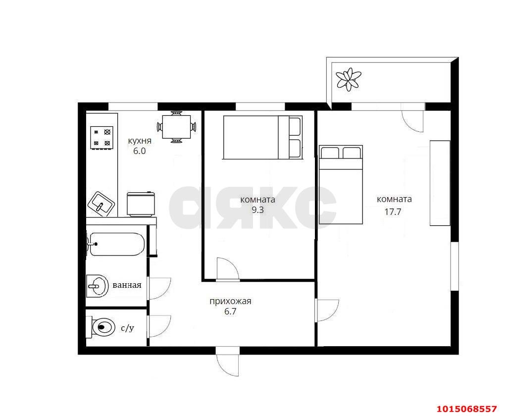Фото №14: 2-комнатная квартира 48 м² - Краснодар, Фестивальный, ул. Яна Полуяна, 38