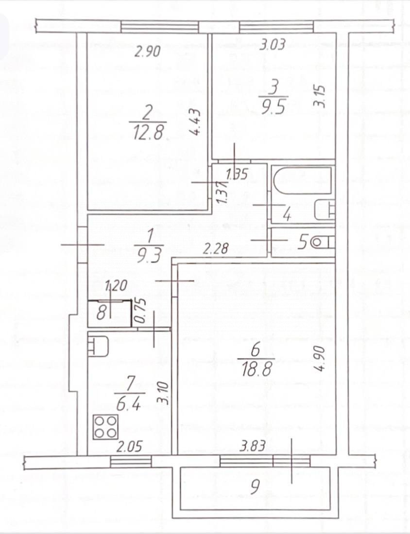 Фото №23: 3-комнатная квартира 61 м² - Нижнекамск, 9-й, пр-кт Вахитова, 19А