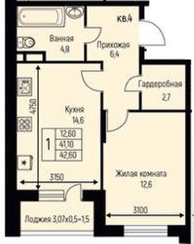 Фото №1: 1-комнатная квартира 42 м² - Берёзовый, жилой комплекс Нова Вита, Прикубанский внутригородской округ, Прогресс, мкр. жилой комплекс Прогресс, ул. имени А.Н. Лодыгина, 6к3