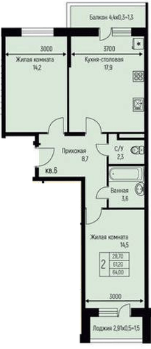 Фото №1: 2-комнатная квартира 64 м² - Берёзовый, жилой комплекс Нова Вита, Прикубанский внутригородской округ, Прогресс, мкр. жилой комплекс Прогресс, ул. имени А.Н. Лодыгина, 6к3