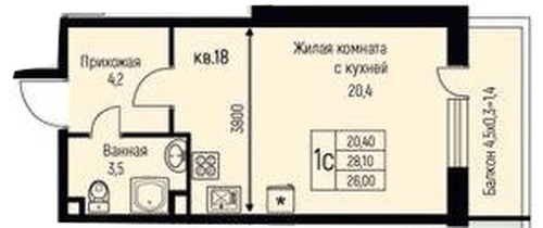 Фото №1: Студия 29 м² - Берёзовый, жилой комплекс Нова Вита, Прикубанский внутригородской округ, Прогресс, мкр. жилой комплекс Прогресс, ул. имени А.Н. Лодыгина, 6к3