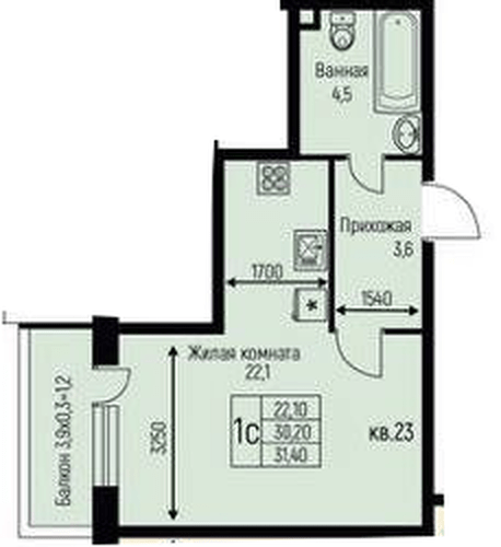 Фото №1: Студия 31 м² - Берёзовый, жилой комплекс Нова Вита, Прикубанский внутригородской округ, Прогресс, мкр. жилой комплекс Прогресс, ул. имени А.Н. Лодыгина, 6к3
