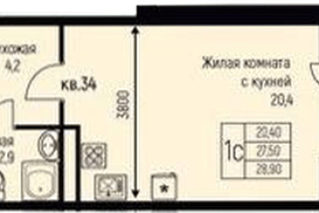 Фото №1: Студия 28 м² - Берёзовый, мкр. жилой комплекс Прогресс, ул. имени А.Н. Лодыгина, 6к3