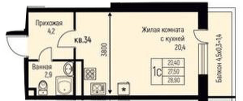 Фото №1: Студия 28 м² - Берёзовый, жилой комплекс Нова Вита, Прикубанский внутригородской округ, Прогресс, мкр. жилой комплекс Прогресс, ул. имени А.Н. Лодыгина, 6к3