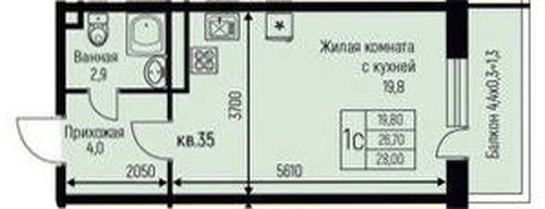Фото №1: Студия 28 м² - Берёзовый, жилой комплекс Нова Вита, Прикубанский внутригородской округ, Прогресс, мкр. жилой комплекс Прогресс, ул. имени А.Н. Лодыгина, 6к3