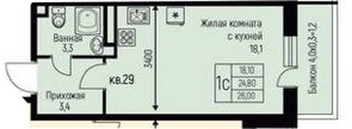 Фото №1: Студия 26 м² - Берёзовый, жилой комплекс Нова Вита, Прикубанский внутригородской округ, Прогресс, мкр. жилой комплекс Прогресс, ул. имени А.Н. Лодыгина, 6к3