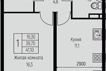 Фото №1: 1-комнатная квартира 41 м² - Берёзовый, мкр. Прикубанский внутригородской округ, ул. имени А.Н. Лодыгина, 6к2/1
