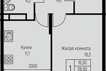 Фото №1: 1-комнатная квартира 40 м² - Берёзовый, мкр. Прикубанский внутригородской округ, ул. имени А.Н. Лодыгина, 6к2/1