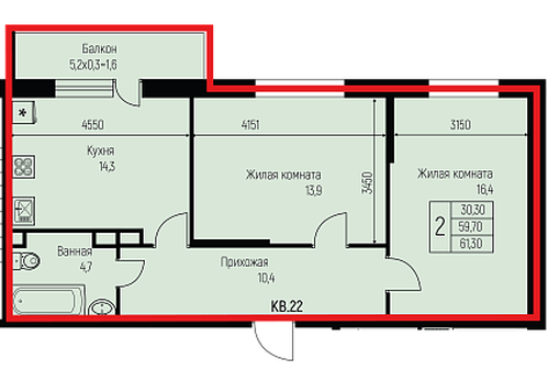 Фото №1: 2-комнатная квартира 61 м² - Берёзовый, жилой комплекс Нова Вита, Прогресс, жилой комплекс Прогресс, мкр. Прикубанский внутригородской округ, ул. имени А.Н. Лодыгина, 6к2/1