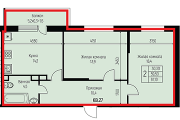Фото №1: 2-комнатная квартира 61 м² - Берёзовый, мкр. Прикубанский внутригородской округ, ул. имени А.Н. Лодыгина, 6к2/1