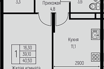 Фото №1: 1-комнатная квартира 40 м² - Берёзовый, мкр. Прикубанский внутригородской округ, ул. имени А.Н. Лодыгина, 6к2/1