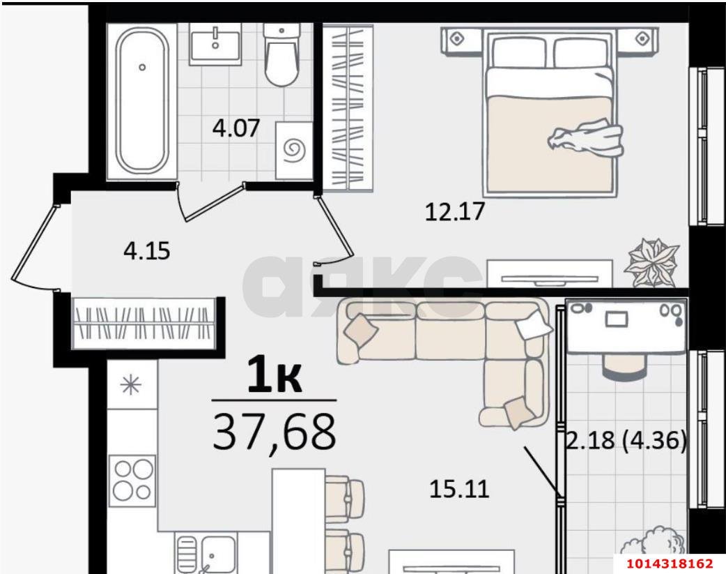 Фото №6: 1-комнатная квартира 37 м² - Краснодар, Карасунский внутригородской округ, Хлопчато-бумажный Комбинат, мкр. жилой квартал Патрики, ул. Сормовская, лит1/3