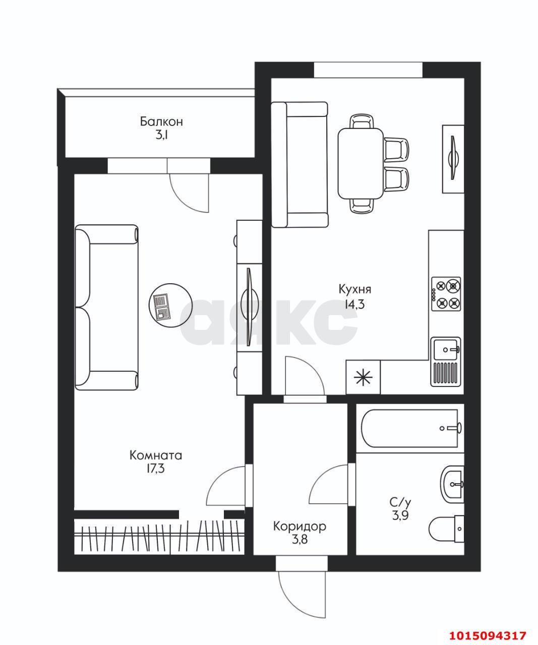 Фото №15: 1-комнатная квартира 42 м² - Краснодар, Молодёжный, ул. Душистая, 50