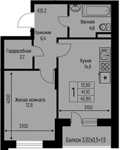 Фото №1: 1-комнатная квартира 42 м² - Берёзовый, Прогресс, жилой комплекс Прогресс, жилой комплекс Нова Вита, мкр. Прикубанский внутригородской округ, ул. имени А.Н. Лодыгина, 6лит7