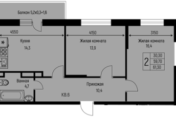 Фото №1: 2-комнатная квартира 61 м² - Берёзовый, мкр. Прикубанский внутригородской округ, ул. имени А.Н. Лодыгина, 6лит7