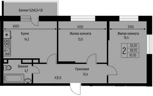 Фото №1: 2-комнатная квартира 61 м² - Берёзовый, Прогресс, жилой комплекс Прогресс, жилой комплекс Нова Вита, мкр. Прикубанский внутригородской округ, ул. имени А.Н. Лодыгина, 6лит7