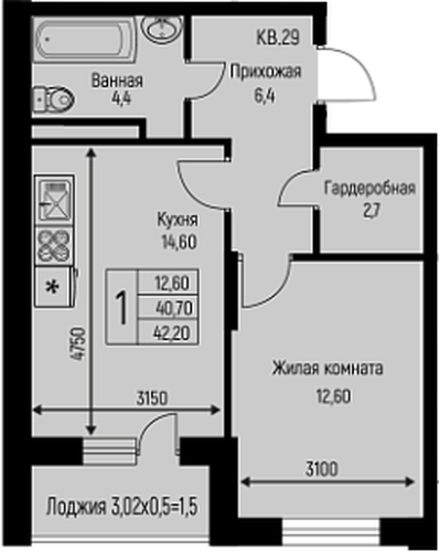 Фото №1: 1-комнатная квартира 42 м² - Берёзовый, Прогресс, жилой комплекс Прогресс, жилой комплекс Нова Вита, мкр. Прикубанский внутригородской округ, ул. имени А.Н. Лодыгина, 6лит7