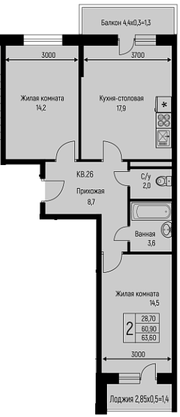 Фото №1: 2-комнатная квартира 63 м² - Берёзовый, Прогресс, жилой комплекс Прогресс, жилой комплекс Нова Вита, мкр. Прикубанский внутригородской округ, ул. имени А.Н. Лодыгина, 6лит7