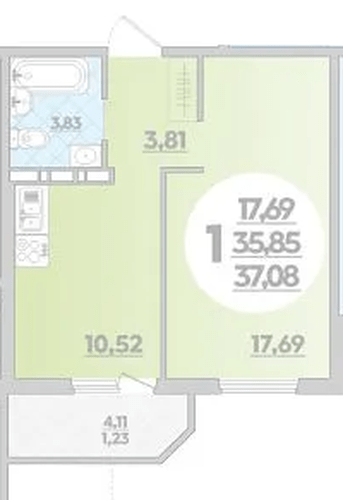 Фото №1: 1-комнатная квартира 37 м² - Краснодар, Прикубанский внутригородской округ, Восточный, мкр. жилой комплекс Квартал № 6