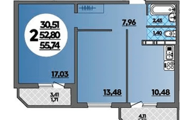 Фото №1: 2-комнатная квартира 55 м² - Краснодар, мкр. жилой комплекс Квартал № 6, 