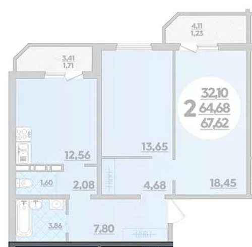 Фото №1: 2-комнатная квартира 67 м² - Краснодар, Прикубанский внутригородской округ, Восточный, мкр. жилой комплекс Квартал № 6