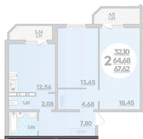 Фото №1: 2-комнатная квартира 67 м² - Краснодар, Прикубанский внутригородской округ, Восточный, мкр. жилой комплекс Квартал № 6