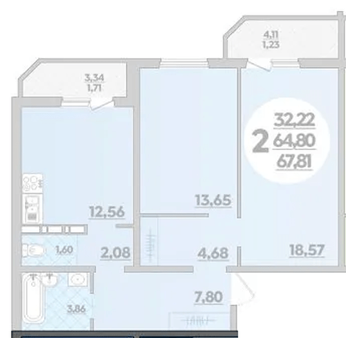 Фото №1: 2-комнатная квартира 67 м² - Краснодар, Прикубанский внутригородской округ, Восточный, мкр. жилой комплекс Квартал № 6