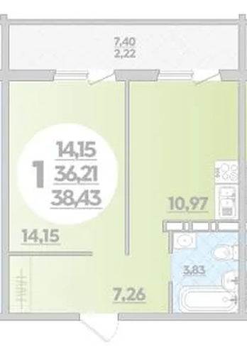 Фото №1: 1-комнатная квартира 38 м² - Краснодар, Прикубанский внутригородской округ, Восточный, мкр. жилой комплекс Квартал № 6