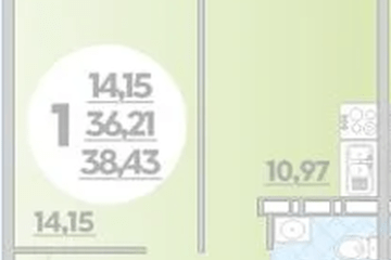 Фото №1: 1-комнатная квартира 38 м² - Краснодар, мкр. жилой комплекс Квартал № 6, 