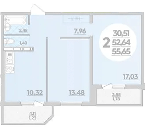 Фото №1: 2-комнатная квартира 55 м² - Краснодар, Прикубанский внутригородской округ, Восточный, мкр. жилой комплекс Квартал № 6