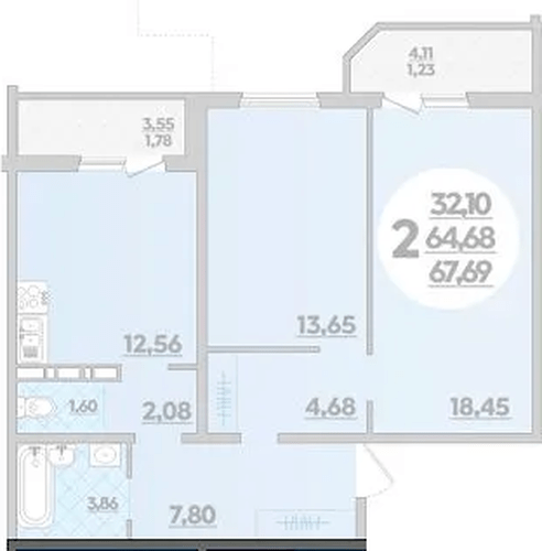 Фото №1: 2-комнатная квартира 67 м² - Краснодар, Прикубанский внутригородской округ, Восточный, мкр. жилой комплекс Квартал № 6
