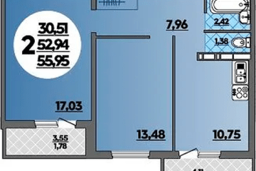 Фото №1: 2-комнатная квартира 56 м² - Краснодар, мкр. жилой комплекс Квартал № 6, 