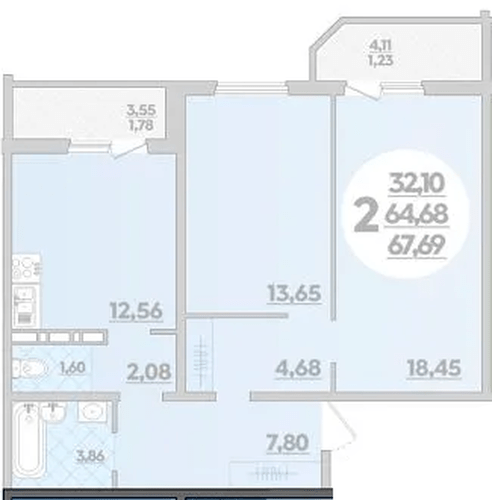 Фото №1: 2-комнатная квартира 67 м² - Краснодар, Прикубанский внутригородской округ, Восточный, мкр. жилой комплекс Квартал № 6