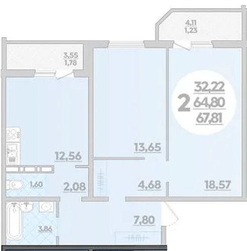 Фото №1: 2-комнатная квартира 67 м² - Краснодар, Прикубанский внутригородской округ, Восточный, мкр. жилой комплекс Квартал № 6