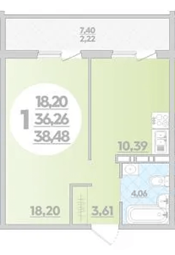 Фото №1: 1-комнатная квартира 38 м² - Краснодар, Прикубанский внутригородской округ, Восточный, мкр. жилой комплекс Квартал № 6