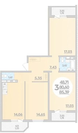 Фото №1: 3-комнатная квартира 85 м² - Краснодар, Прикубанский внутригородской округ, Восточный, мкр. жилой комплекс Квартал № 6
