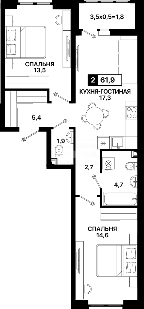 Фото №4: 2-комнатная квартира 61 м² - Мариуполь, Жовтневый, ул. Георгиевская, 12