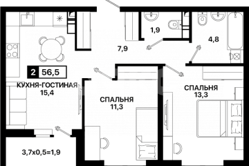 Фото №3: 2-комнатная квартира 56 м² - Мариуполь, р. Жовтневый, б-р Богдана Хмельницкого, 16