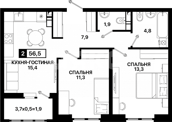Фото №3: 2-комнатная квартира 56 м² - Мариуполь, Жовтневый, б-р Богдана Хмельницкого, 16