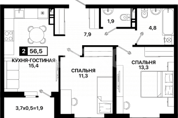 Фото №3: 2-комнатная квартира 56 м² - Мариуполь, р. Жовтневый, ул. Георгиевская, 12